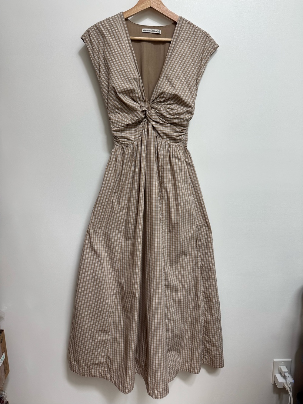 Abercrombie & Fitch Twist Front Gingham Plaid Maxi Dress Women’s XS Summer Party - Picture 2 of 15